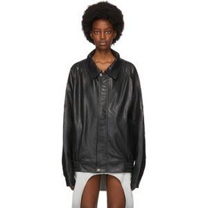 100% lamb leather black jacket oversized backless S M